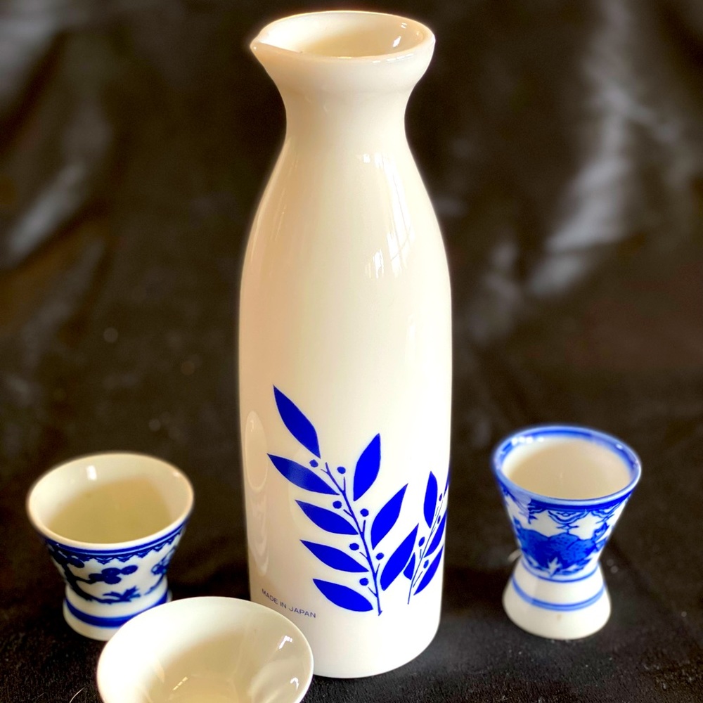 Large Sake Set with Three Mismatched Cups